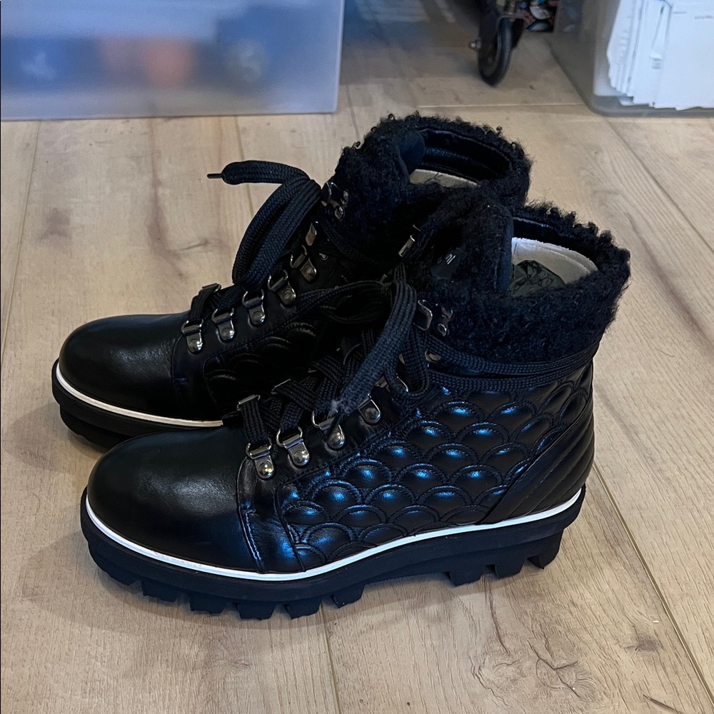 Baldinini Trend Black Leather Shearling Lace-Up Boots EU 38 / US 7.5–8 – New‎ - Picture 2 of 4